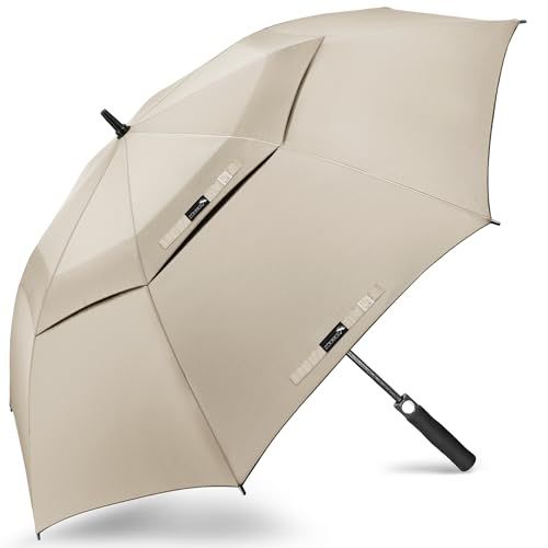 Zomake Golf Umbrella Windproof and Rainproof 54in, Large Umbrella Windproof Strong, Big Golfing Brolly Unbreakable Double Canopy for Men Women (apricot)