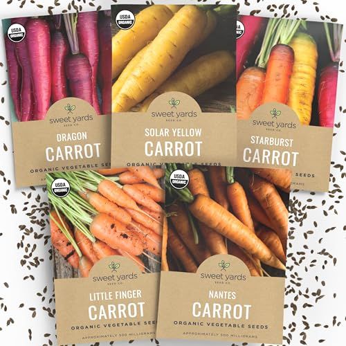 Organic Carrot Seeds Variety Pack - 5 Individual Packs - 2026 Season - Nantes, Little Finger, Dragon, Solar Yellow and More! for Indoor &amp;amp; Outdoor Planting (non-Gmo, Certified Organic)