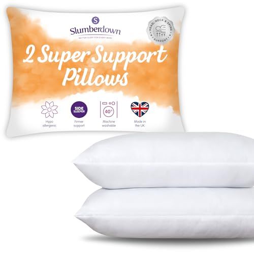 Slumberdown Pillows 2 Pack - Super Support Firm Side Sleeper Bed Pillows for Neck and Shoulder Pain Relief - Comfy &amp;amp; Supportive, Hypoallergenic, Made in the Uk, Standard Size (48cm X 74cm)