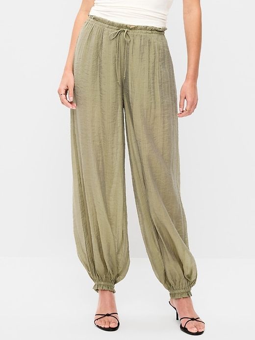 High-Waisted Sheer Chiffon Harem Pants