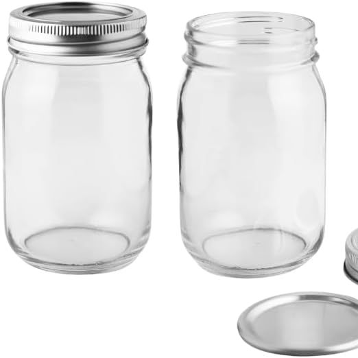 Fastrack Regular Mouth Glass Mason Jars With Metal Airtight Lids | 16 Oz - Pack of 2 | Large Glass Jars for Food Storage With Lids | Ideal for Canning, Fermentation, Pickling, Kombucha Brewing