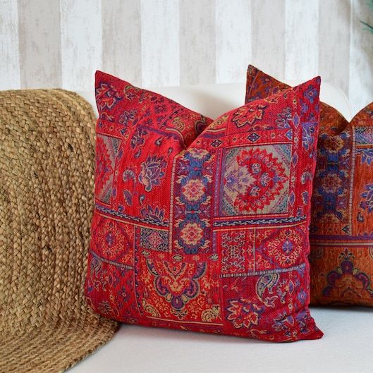Boho Kilim Pillow Cover: Turkish Chenille Rug Throw Pillow