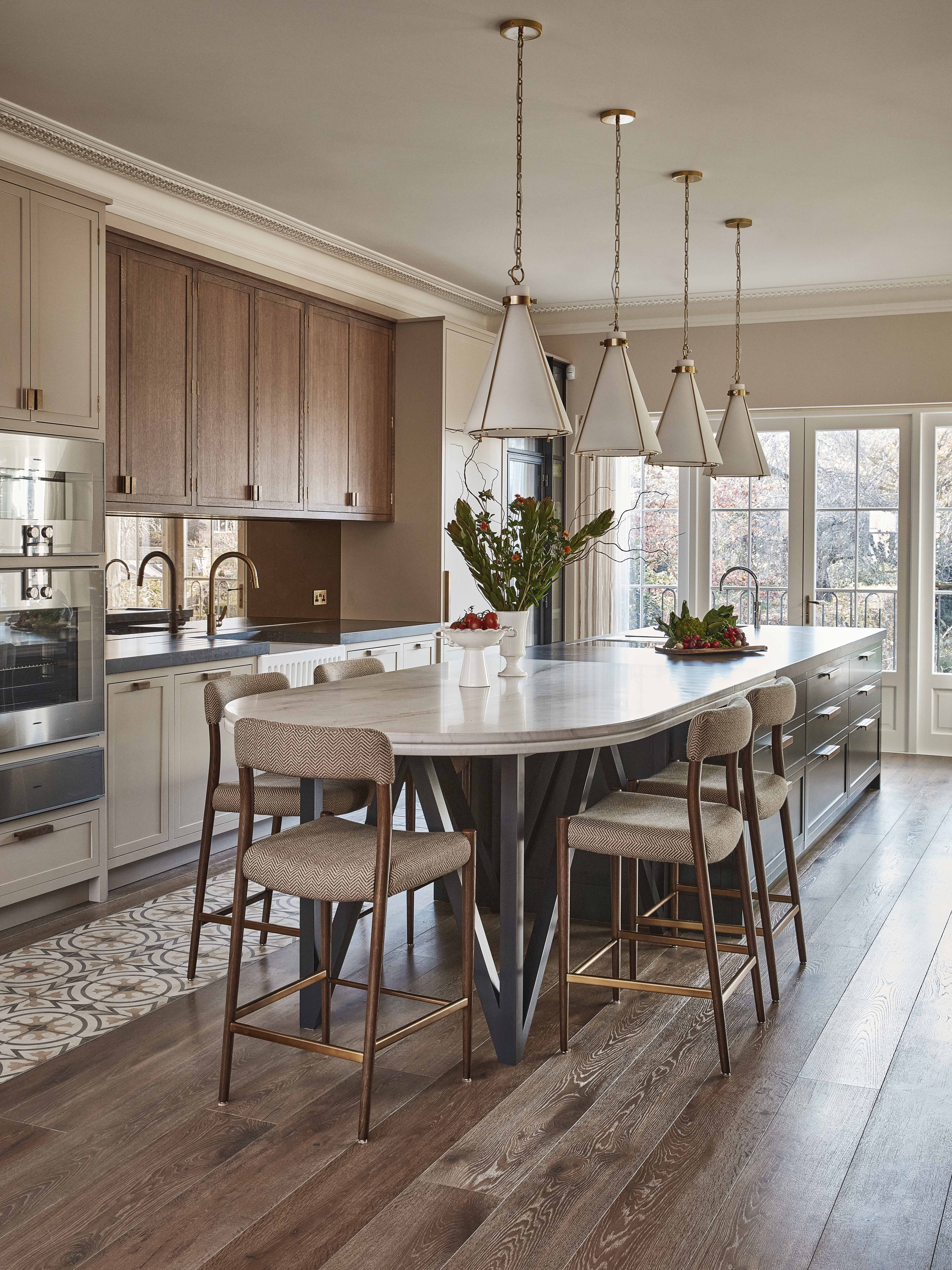 neutral kitchen with curved island