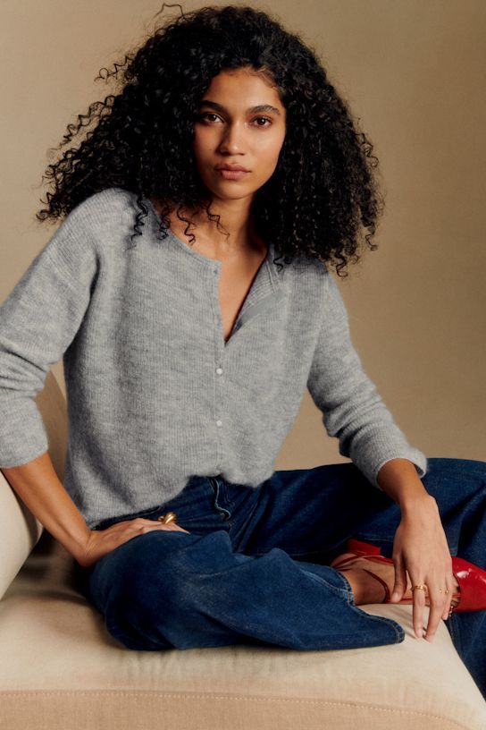 Gaspard Cardigan - Mottled Grey - Super Kid Mohair - S&amp;eacute;zane