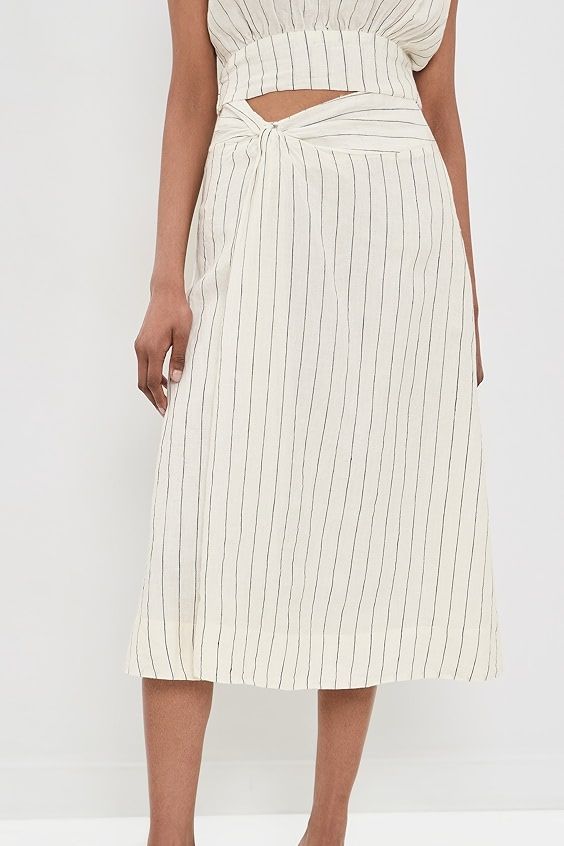Mehar Linen Stripe Skirt - Ivory Black Stripe