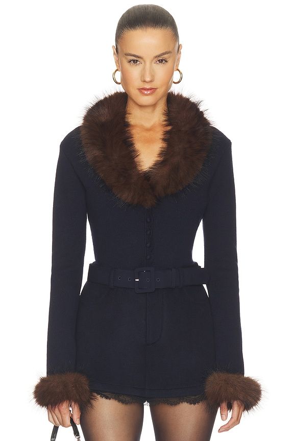 Navy Faux Fur Knit Cardigan