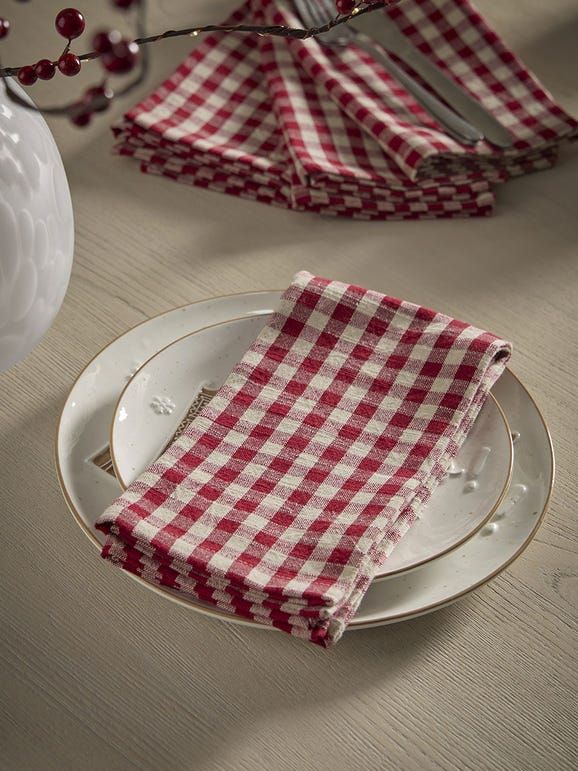 Cox &amp;amp; Cox, Four Cotton Gingham Napkins, Red