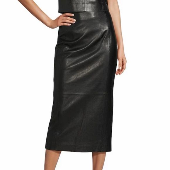 &amp;#127381;&amp;#128420;antonio Melani Genuine Leather Midi Pencil Skirt Black Size 8,10 Luxuryclassic