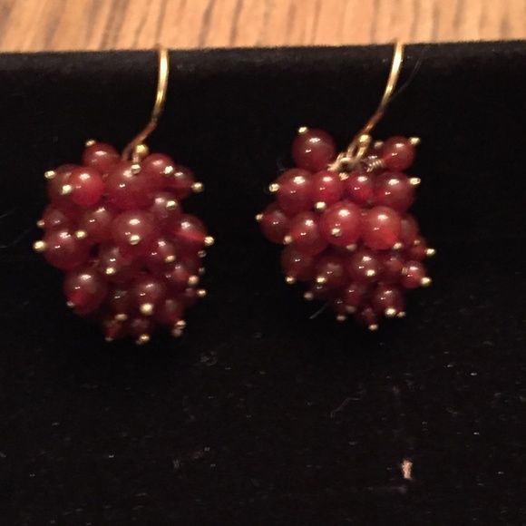 Pierced Earrings With Vermilion Colored Beads