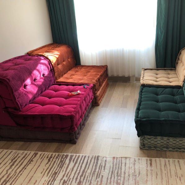 Modular Floor Sofa Set: Velvet Cushions, French Style, Mah Jong Couch