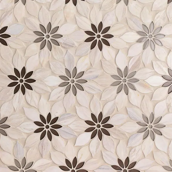 Home Depot, Thistle Ivory 12.4 in. x 14.13 in. Polished Marble Mosaic Tile