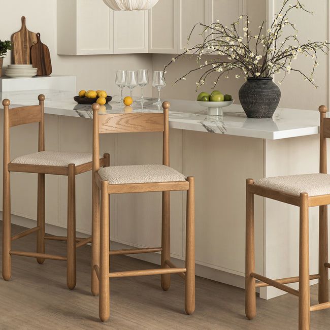Tama Counter Stool, Light Taupe Boucle | Natural Oak Frame
