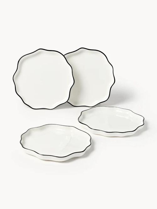 Bia Porcelain Tableware Set with Wavy Rim, Set of 12