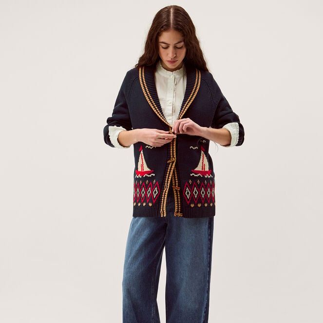 Sapna Intarsia Sailor Cardigan Blue