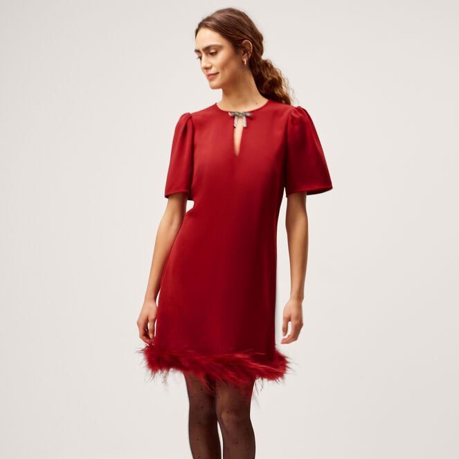 Arlette Feather Mini Dress Red
