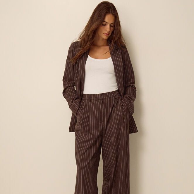 Jen Pinstripe Blazer Brown