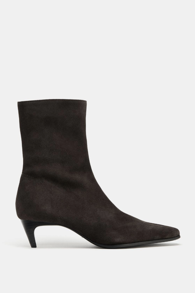ZARA, Split Leather Kitten Heel Ankle Boots