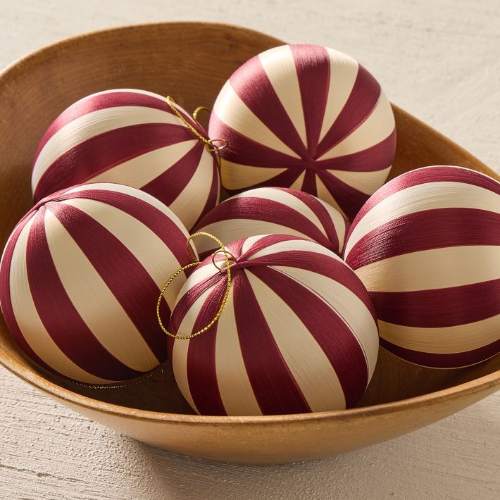 Striped Thread Ball Ornaments (set of 6) - Red