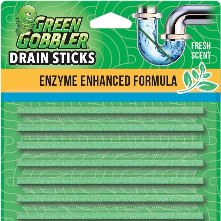 Green Gobbler Drain Cleaner and Deodorizer Sticks With Enzymes - Maintain a Clean Drain, Safe for Pipes and Septic Tanks, Use Monthly - 12 Pack
