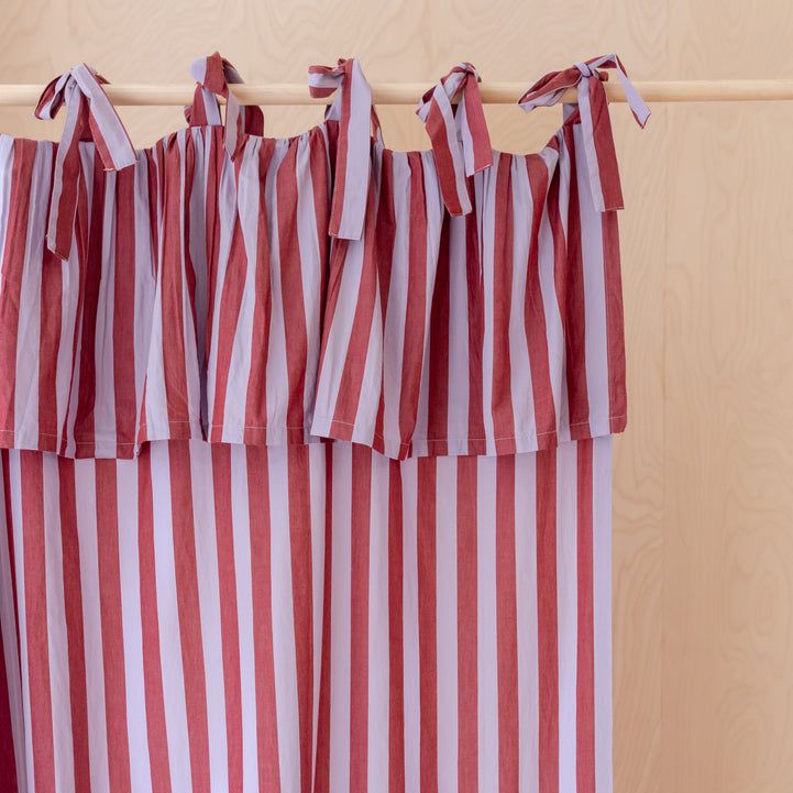 Pair of Cotton Tie-Top Curtains in Lilac Stripe