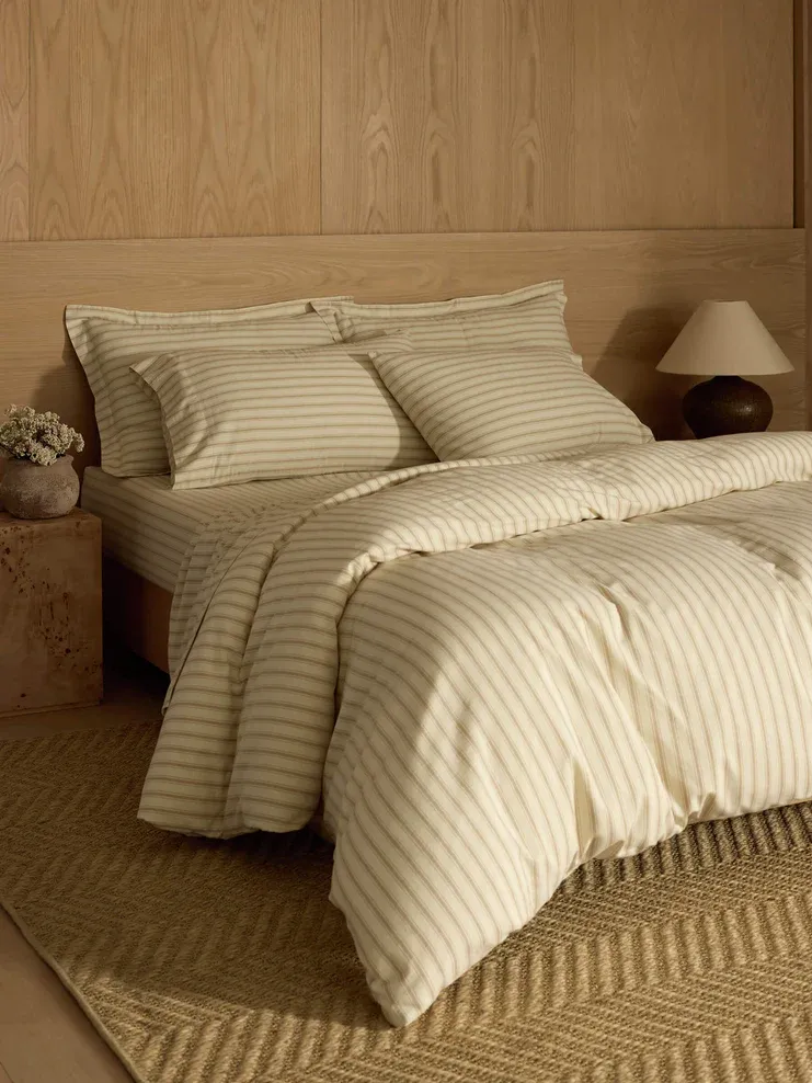 Cozy Earth, Soft-Wash Cotton Pillowcases in Coconut and Sandalwood Stripe