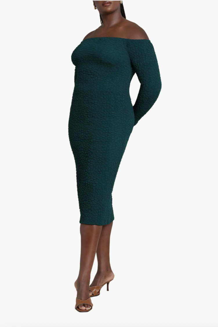 ELOQUII, Off Shoulder Textured Dress