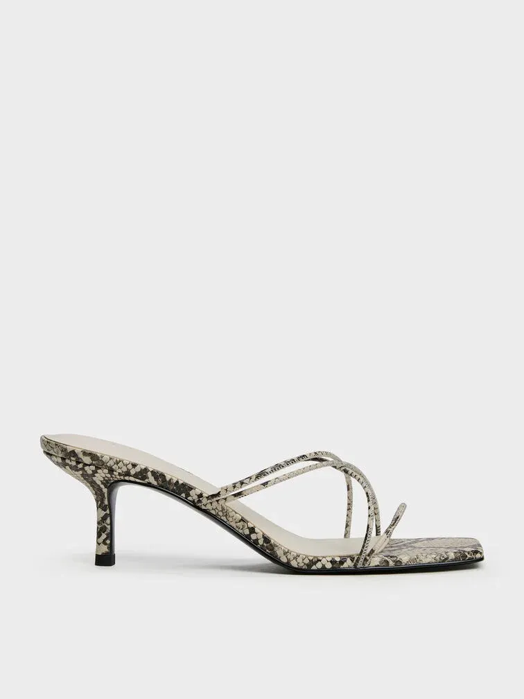 Charles &amp;amp; Keith, Snake-Print Strappy Heeled Sandals
