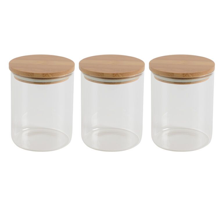 Glass Storage Jars With Bamboo Lid Set of 3 - 700ml