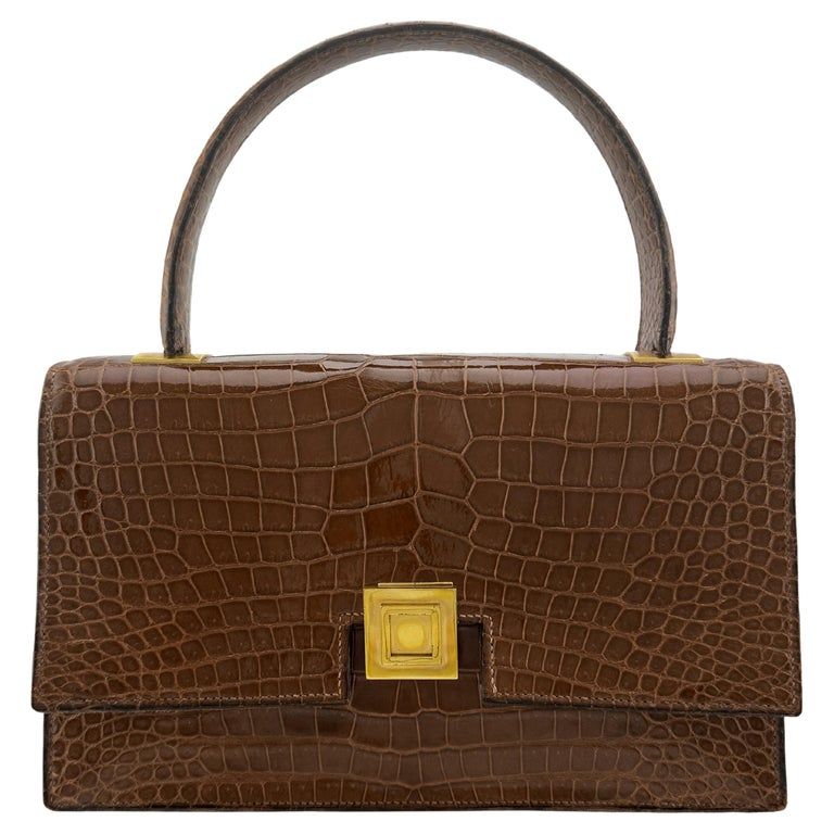 1960&#039;s Hermes Brown Crocodile Skin Top Handle Bag