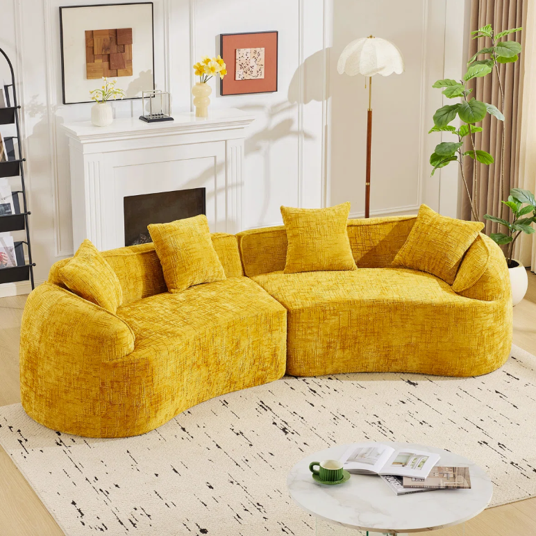 Curved Sofa With Four Pillows