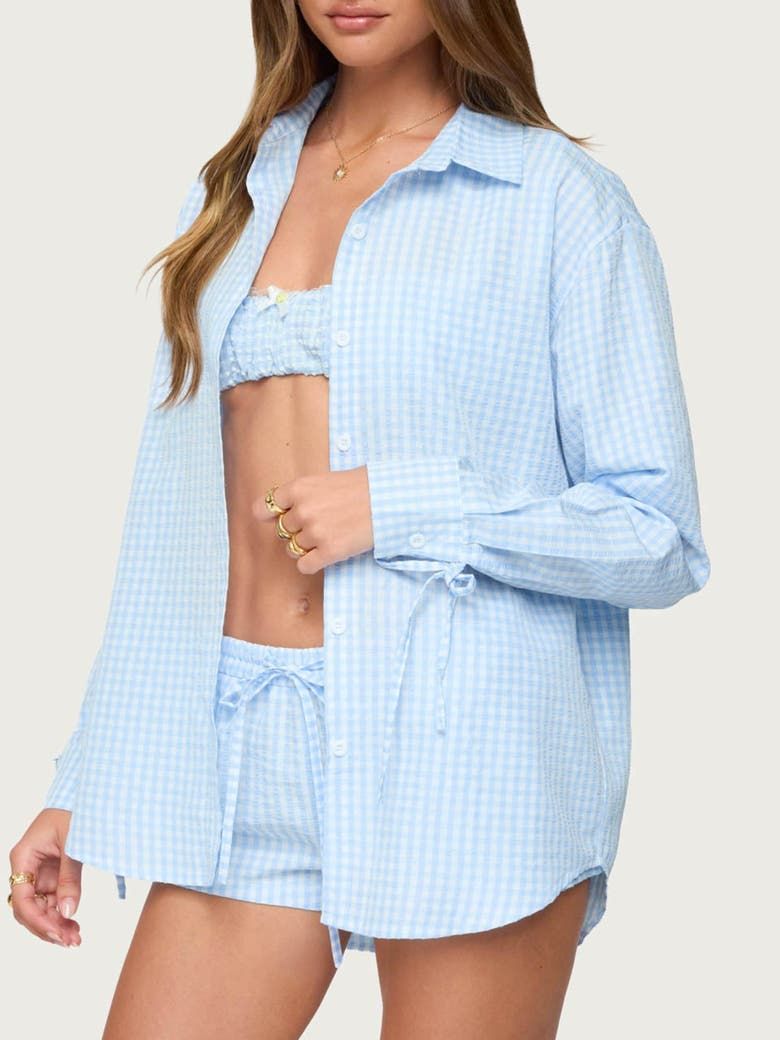 Yaffa Gingham Oversize Seersucker Button-Up Shirt