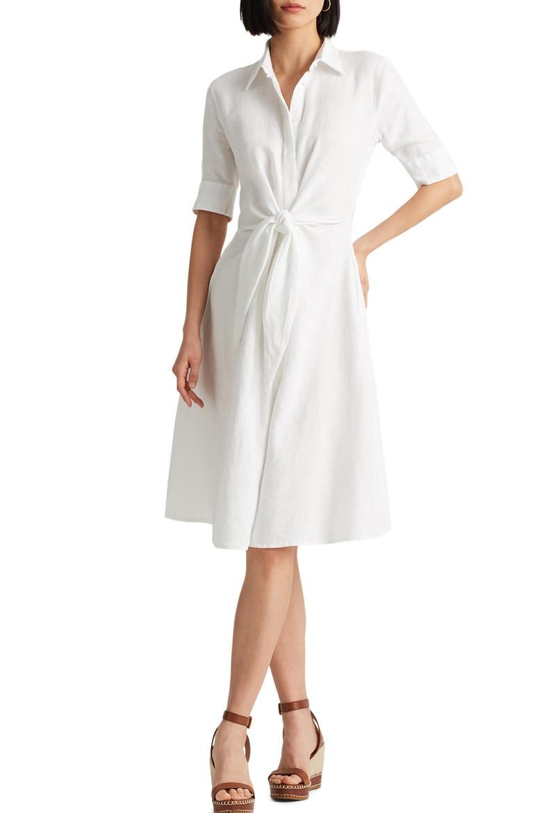 Linen Tie Front Shirtdress