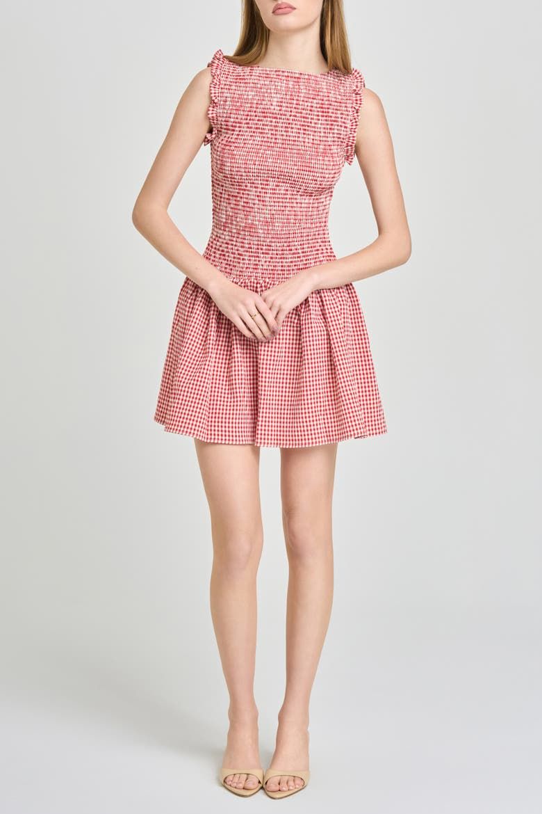 Esme Gingham Smocked Bodice Drop Waist Minidress