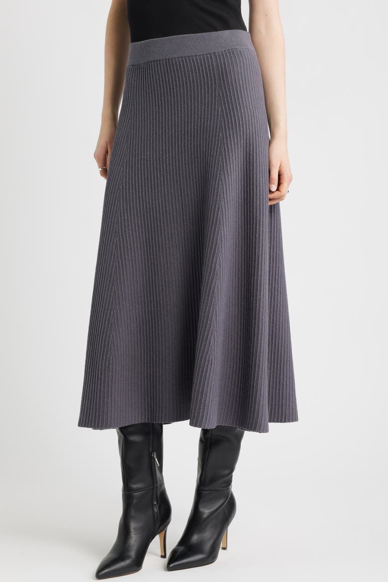 Cotton &amp;amp; Cashmere A-Line Midi Sweater Skirt