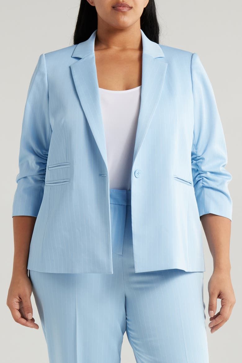 Pinstripe Ruched Sleeve Blazer