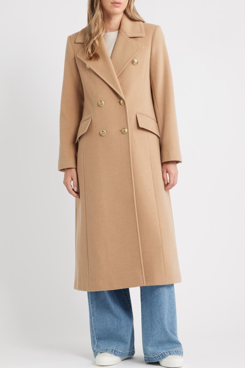 Doubled Breasted Wool Blend Military Coat