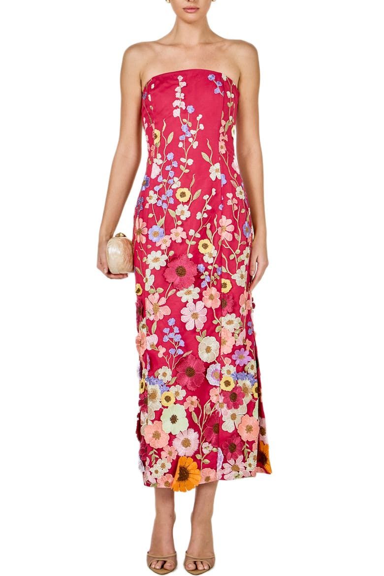 Floral Embroidered Strapless Maxi Dress