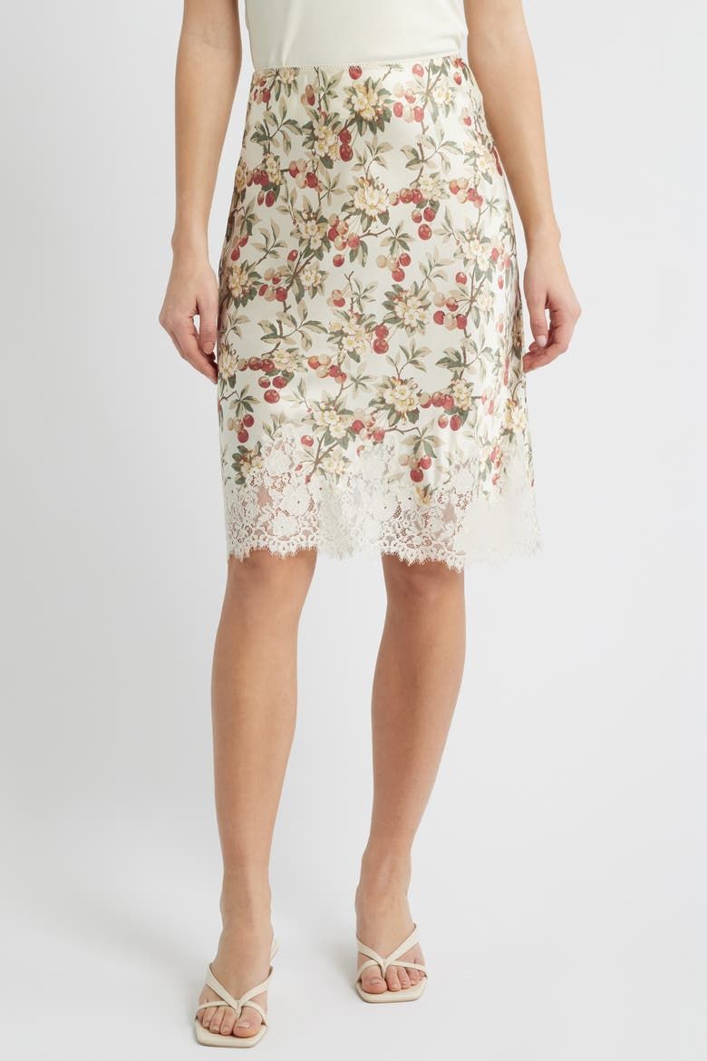 Elowette Floral Lace Hem Silk Skirt