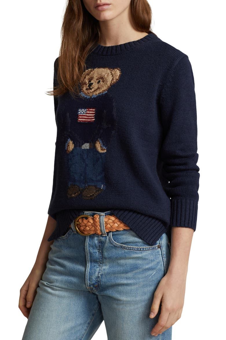 Bear Graphic Cotton &amp;amp; Linen Crewneck Sweater