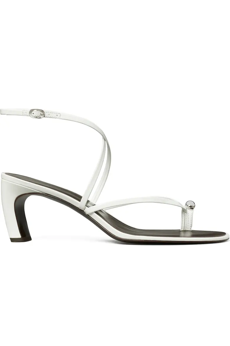 Tory Burch, Pierced Multi-Strap Heeled Sandal in White, Size 10