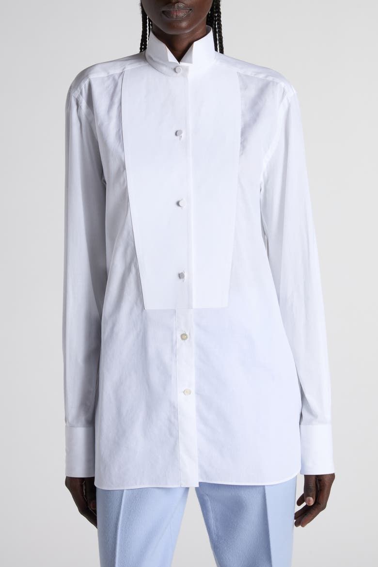 Bib Front Cotton Voile Button-Up Shirt