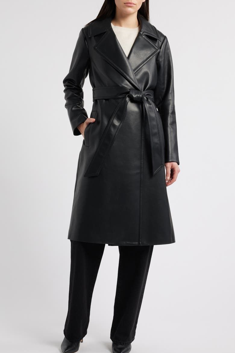 Long Faux Leather Trench Coat