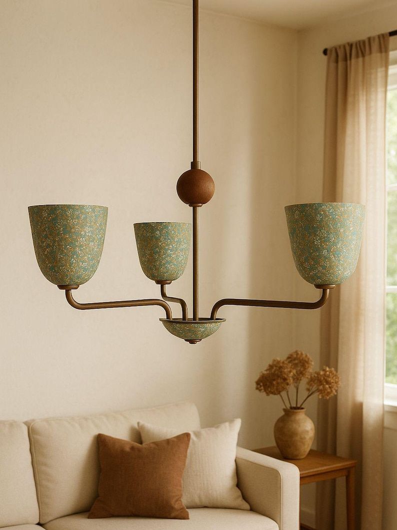 Stilnovo Brass Chandelier: Mid Century Modern 3-Arm Ceiling Fixture