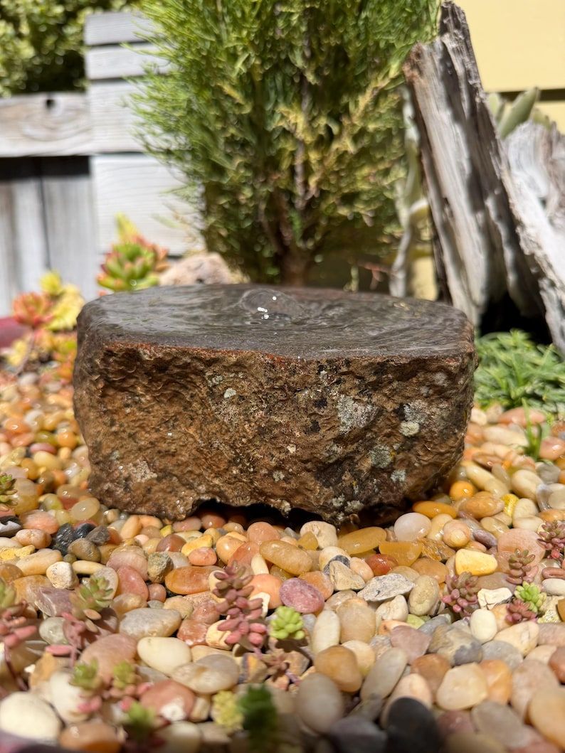 Drilled Rock Water Fountain | Diy Bird Bath Garden Decor (6-1/2x6x2)