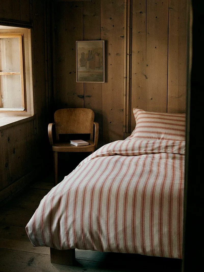 TOAST, Fjord Flannel Stripe Duvet Cover | Rosehip/ecru