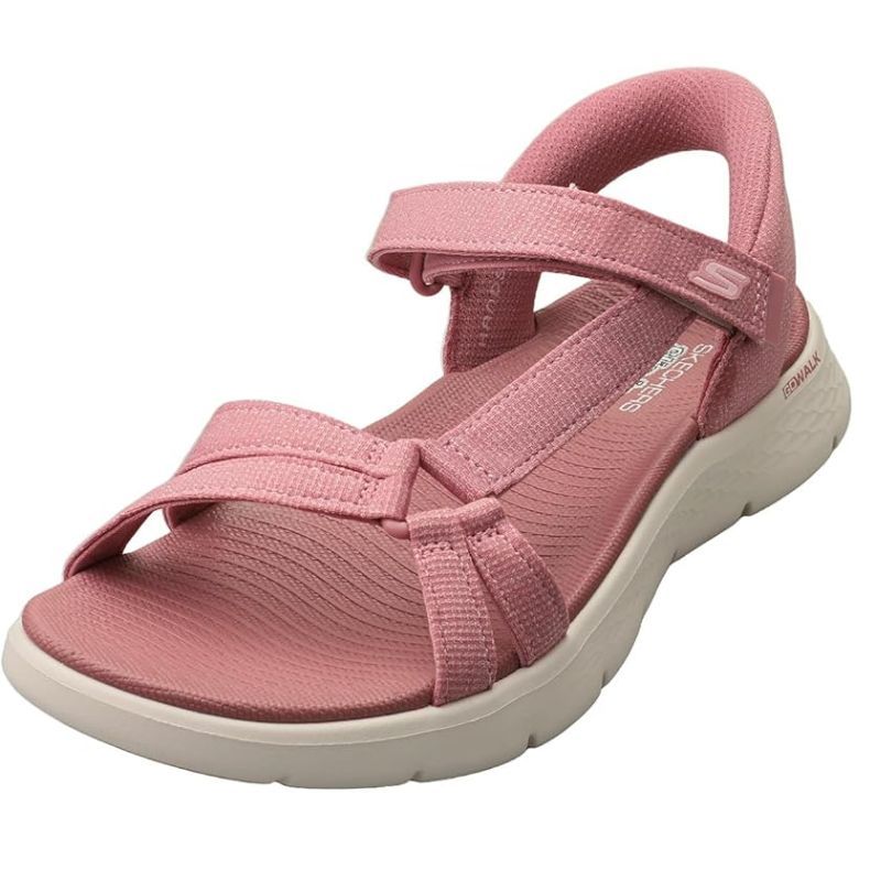 pink Skechers slip-in sandals