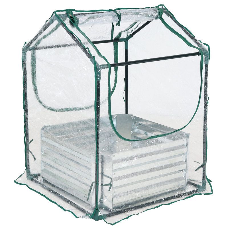 Arlmont &amp;amp; Co. Garmer Outdoor Mini Greenhouse With Metal Raised Garden Bed and Clear Cover &amp;amp; Reviews | Wayfair