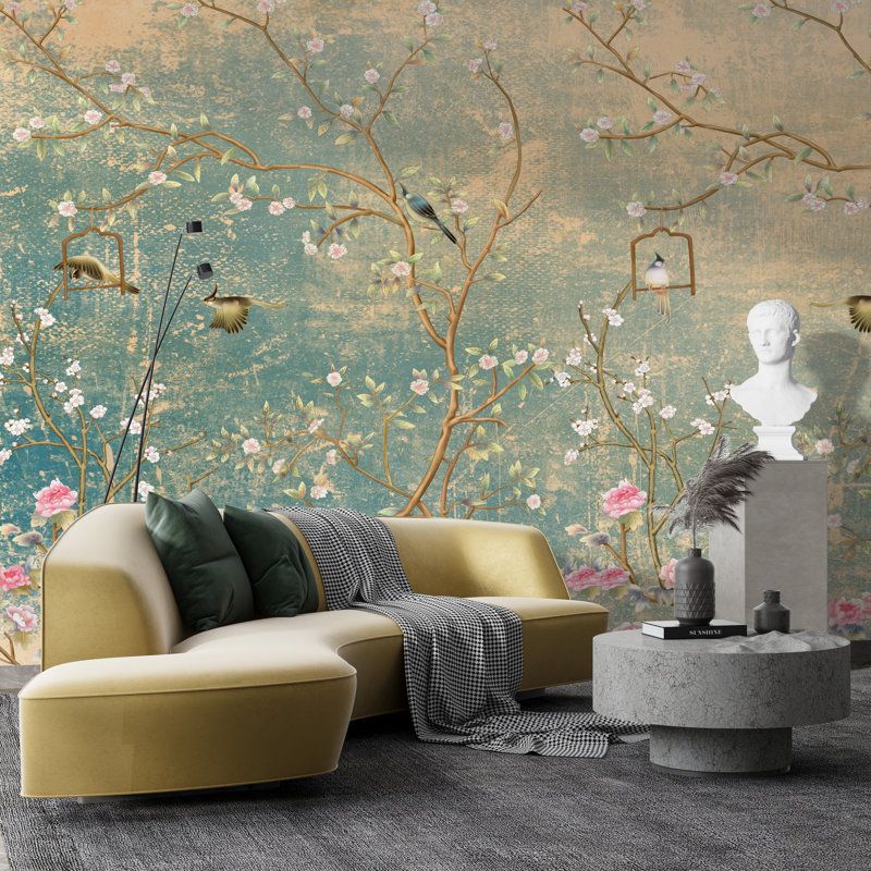 Eazzywalls Vintage Chinoiserie on Grunge Peel and Stick Wallpaper Mural &amp;amp; Reviews | Wayfair