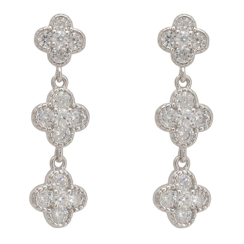 Latelita Silver Mini Triple Clover Drop Earrings