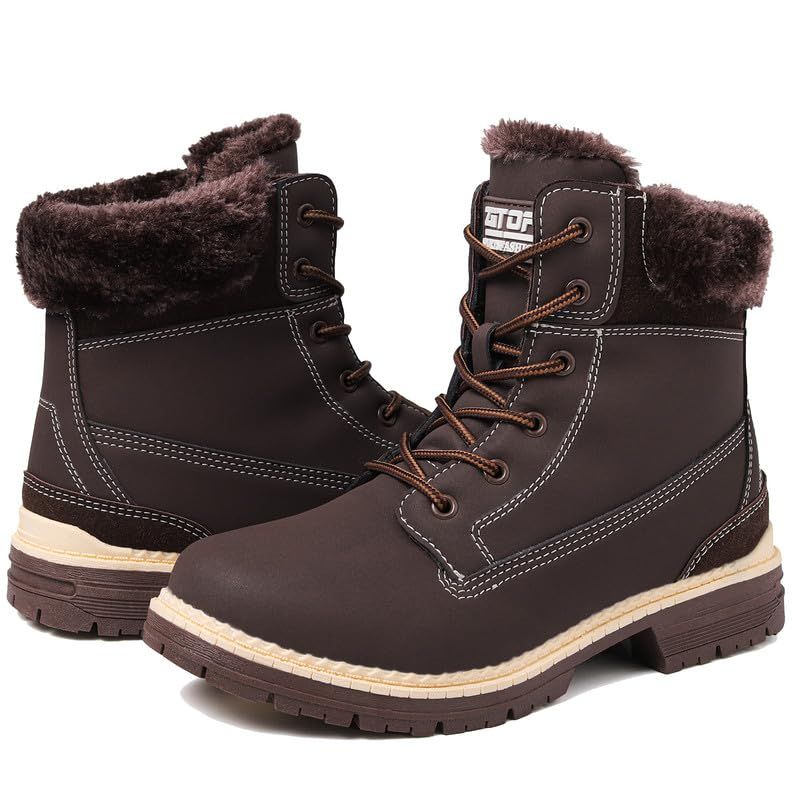 Ziitop Snow Boots Womens Winter Boots Waterproof Ankle Boots Warm Fur Lined Walking Boots Ladies Hiking Boots Mid Calf Boots Lace Up Lightweght Non-Slip Outdoor Work Boots